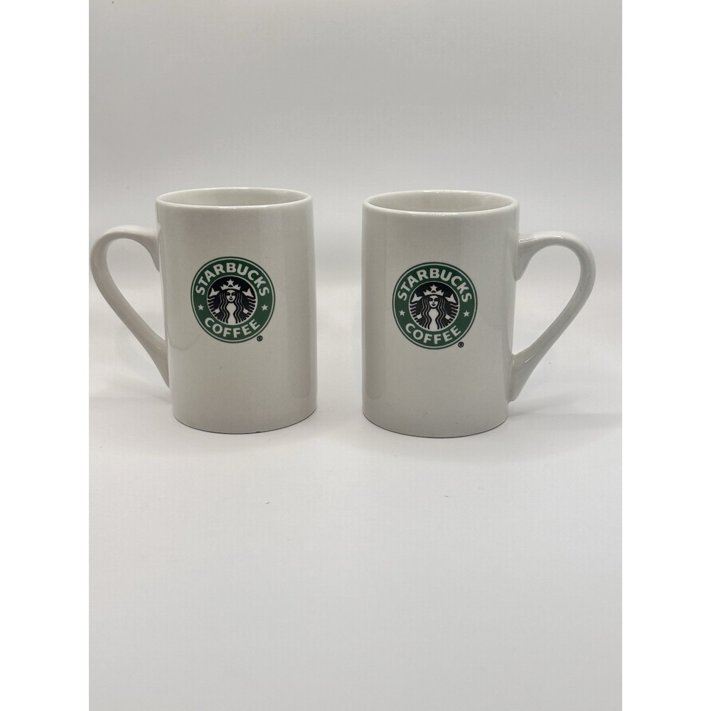 2 Starbucks 10oz‎ 2008 Coffee Tea Mug Tall 4" White Green Mermaid Siren Logo